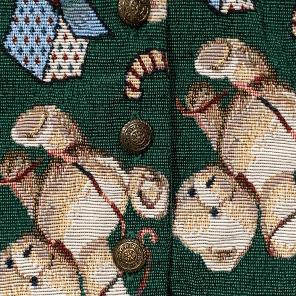 Vintage Christmas Teddy Bear Vest Green Holiday Novelty Waistcoat Whimsical - Picture 10 of 11